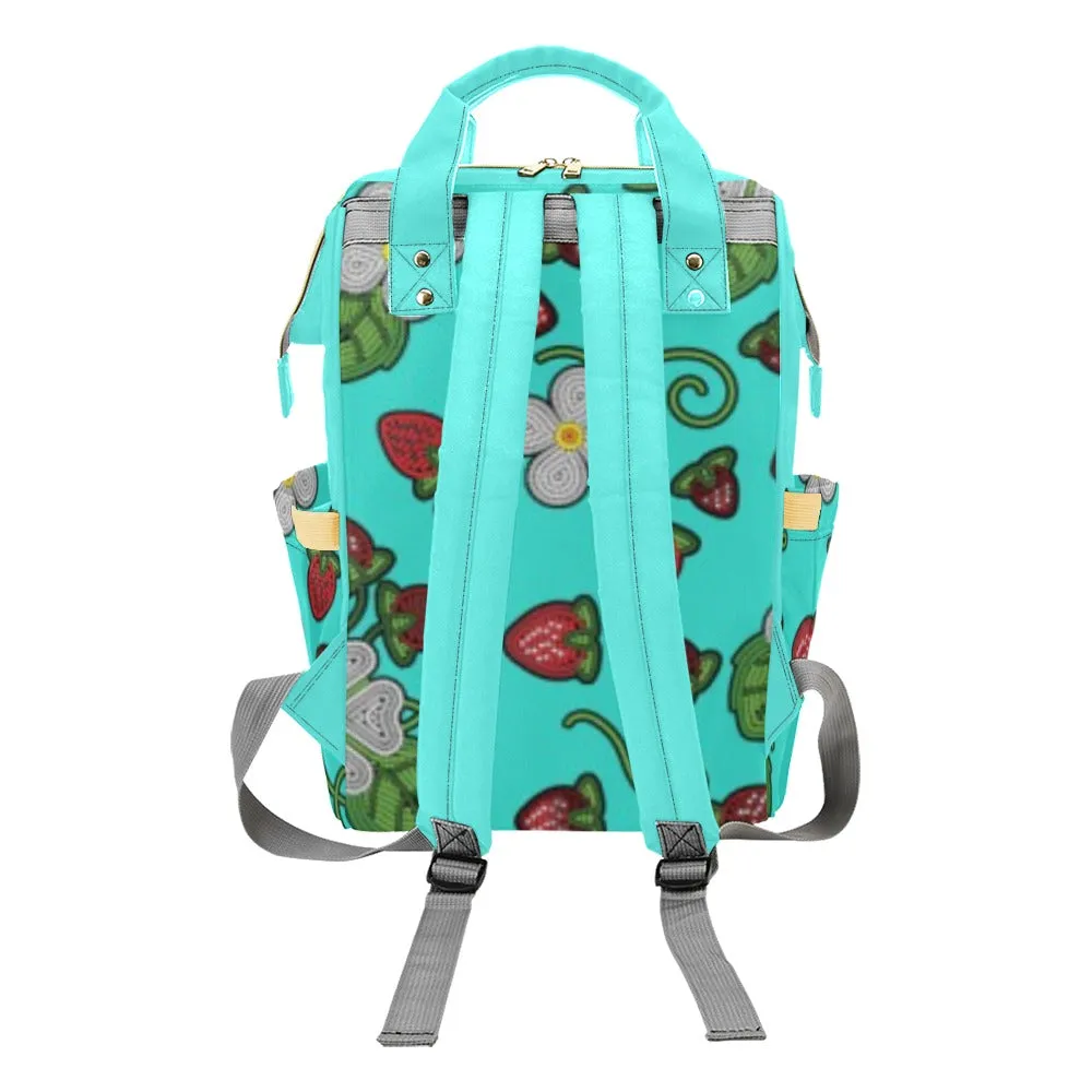 Strawberry Dreams Turquoise Multi-Function Diaper Backpack/Diaper Bag