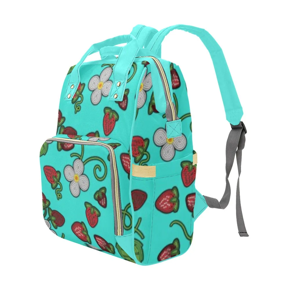 Strawberry Dreams Turquoise Multi-Function Diaper Backpack/Diaper Bag