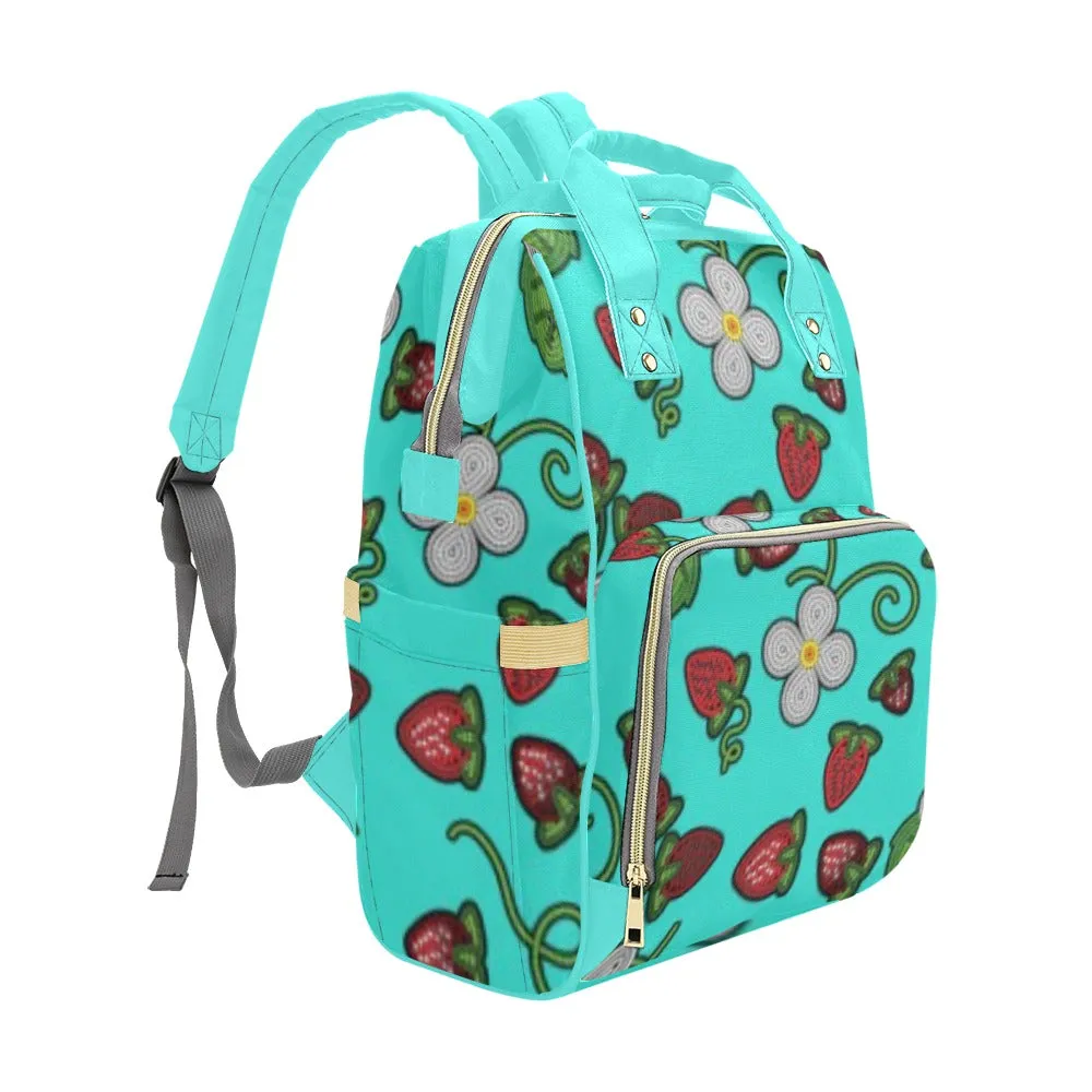 Strawberry Dreams Turquoise Multi-Function Diaper Backpack/Diaper Bag