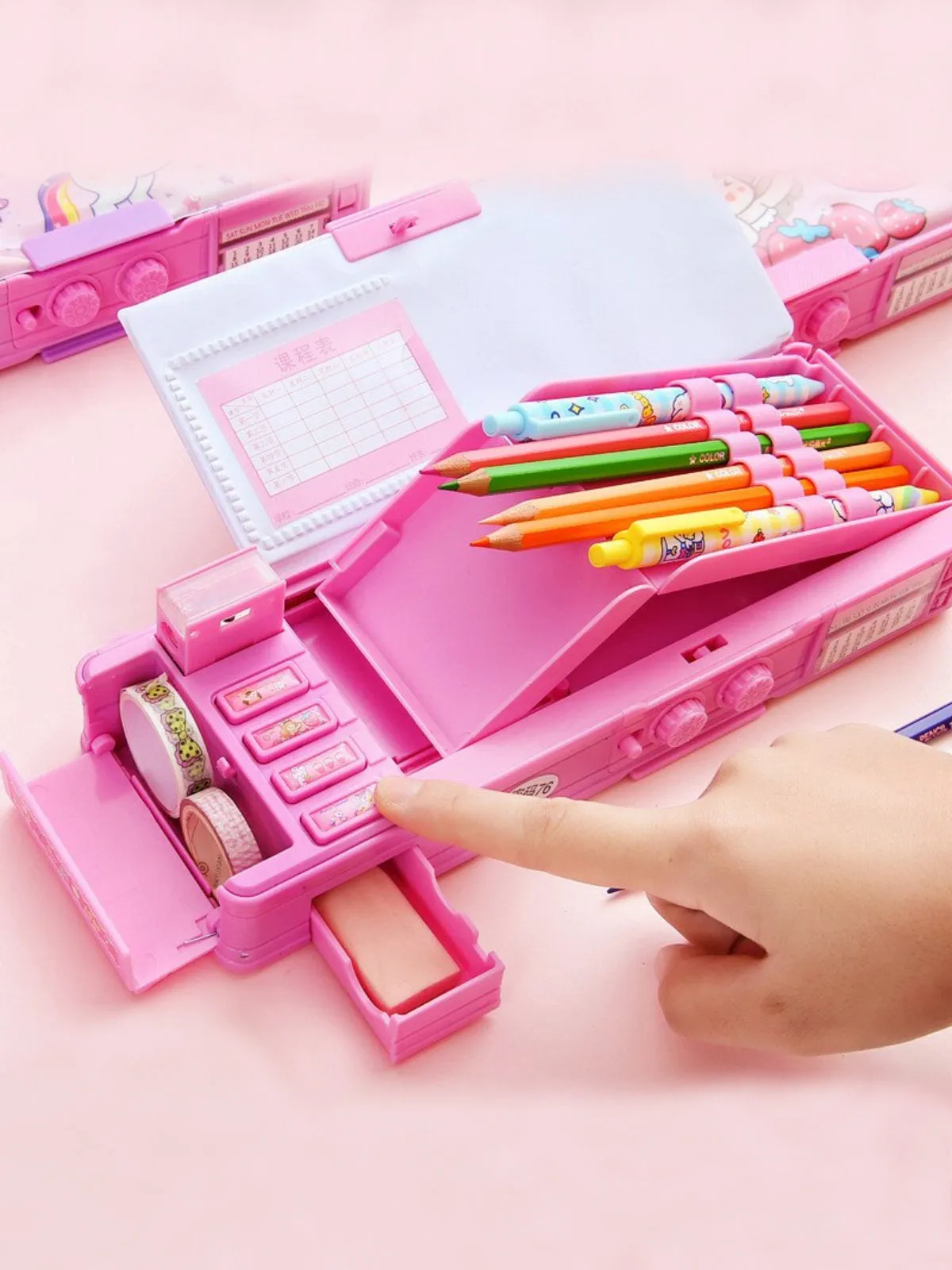 Study Buddy Pink Pencil Case With Buttons