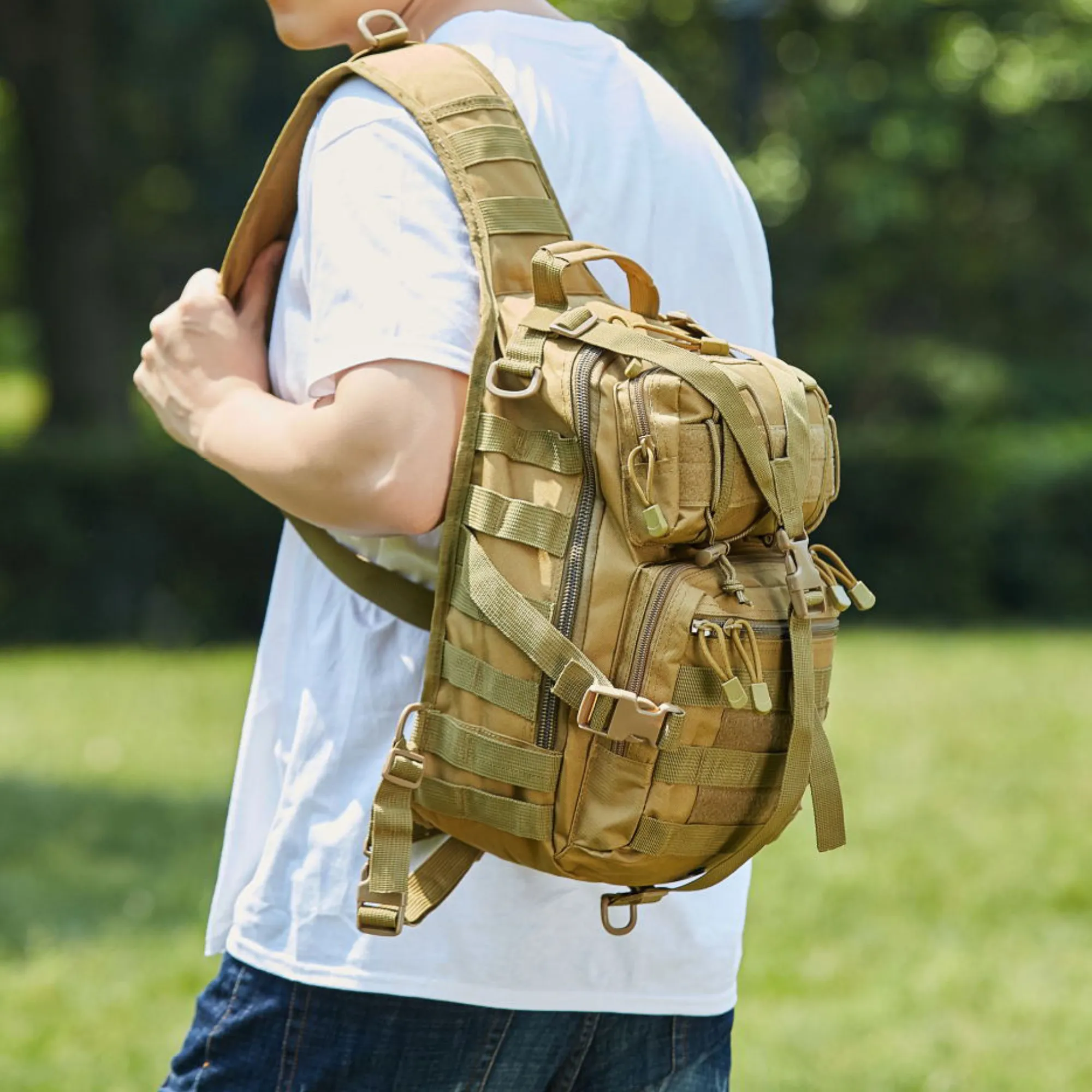 Tactical Military Sling Backpack 15L Shoulder Bag Molle Outdoor