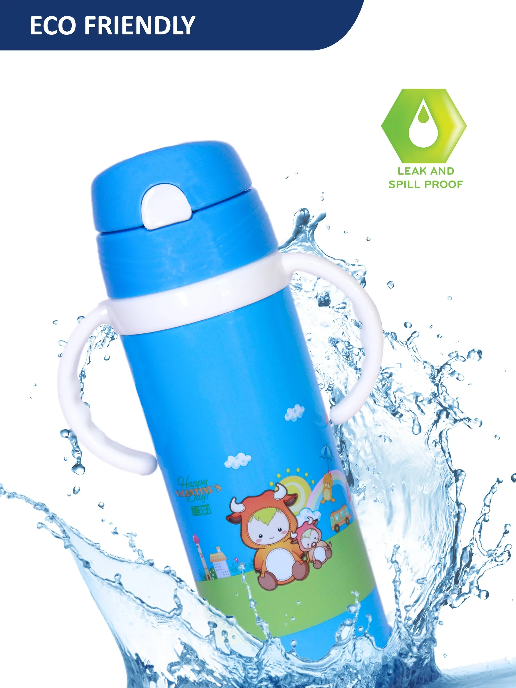 THE LITTLE LOOKERS Stainless Steel Sipper Bottle for Kids/Sipper Bottle with Straw/Travelling Water Bottle for Kids with Straw - 450ml