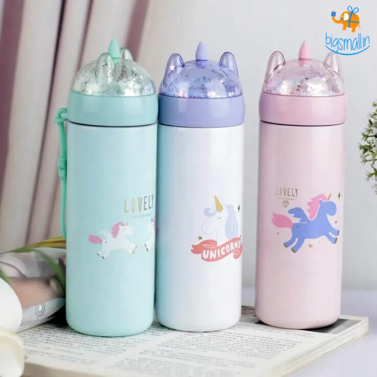 Unicorn Water Bottle with Glitter Lid