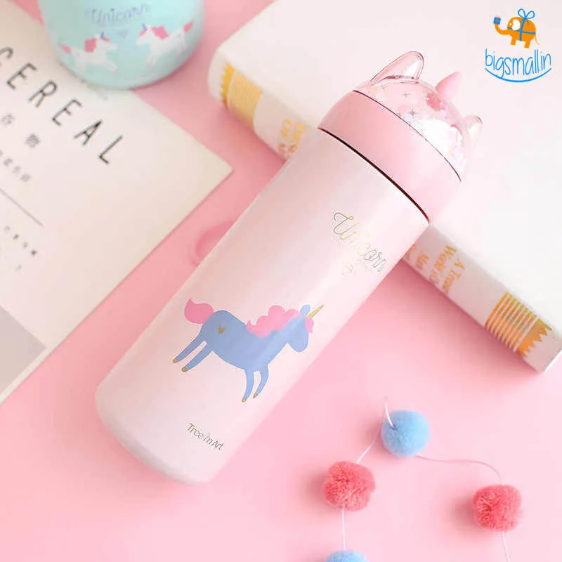 Unicorn Water Bottle with Glitter Lid