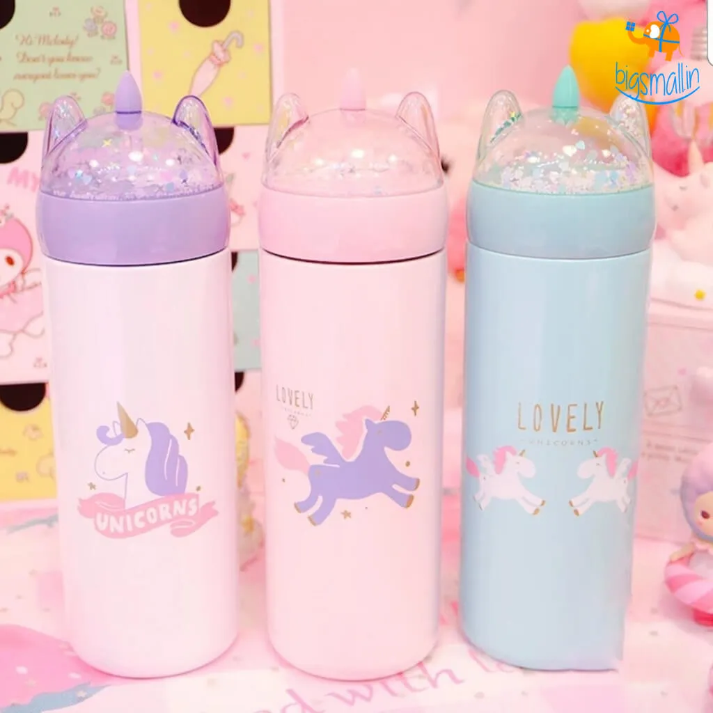 Unicorn Water Bottle with Glitter Lid