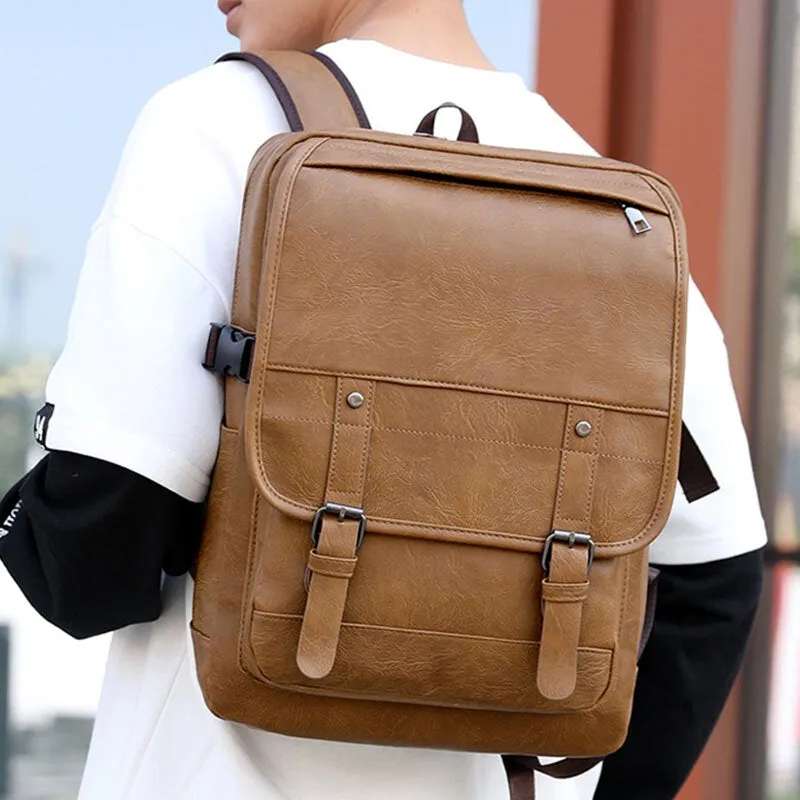 Vintage Faux Leather Anti-Theft  Backpack Business Bag For Men