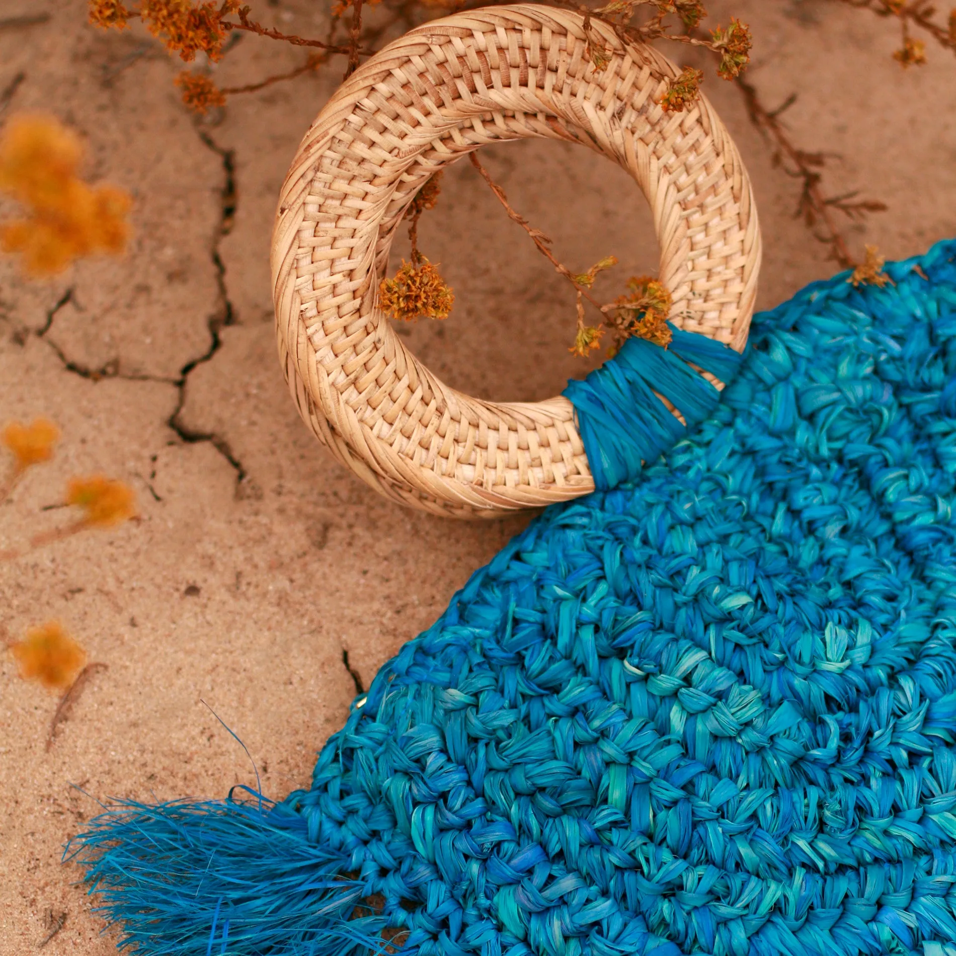 Warrior Raffia Straw Bag in Blue