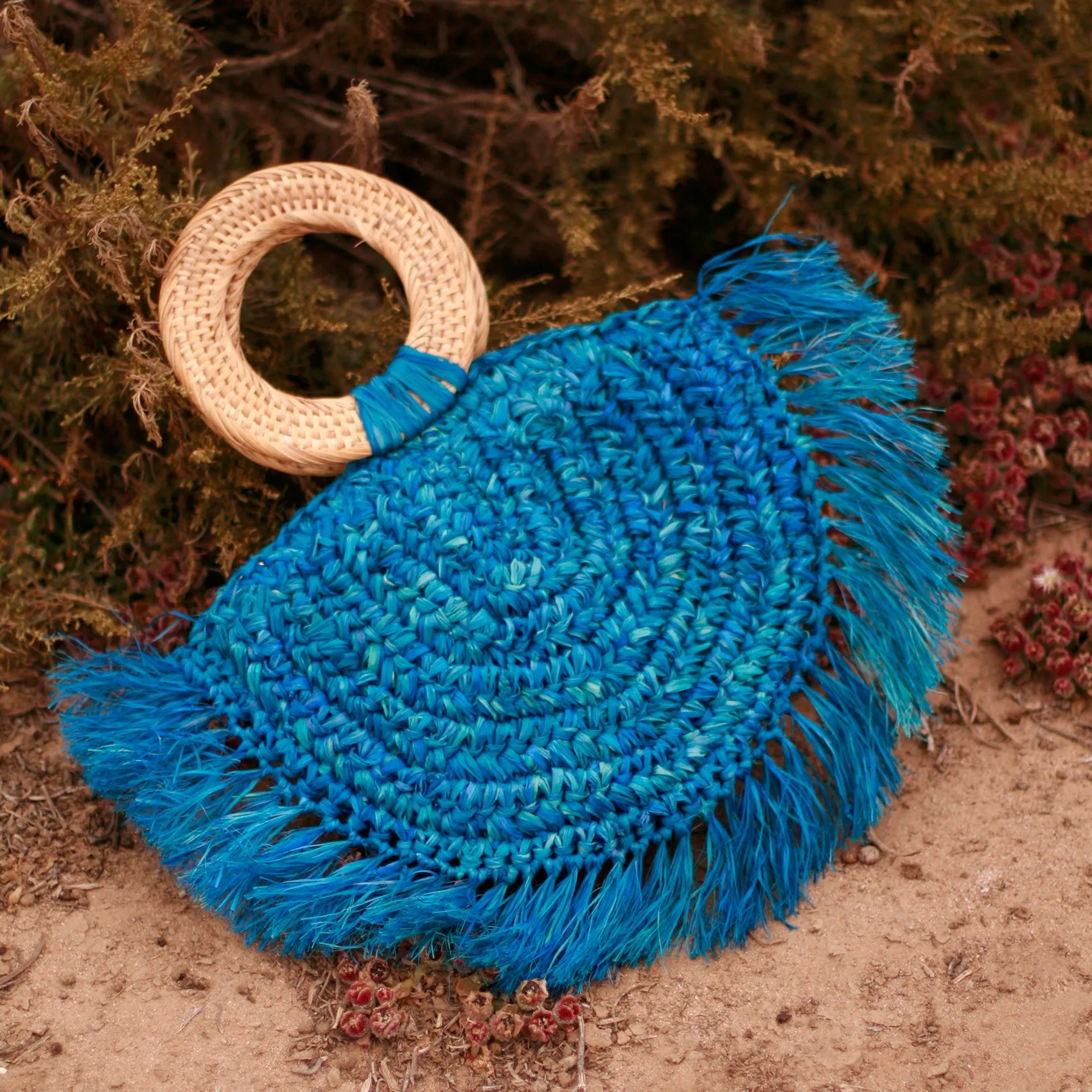 Warrior Raffia Straw Bag in Blue