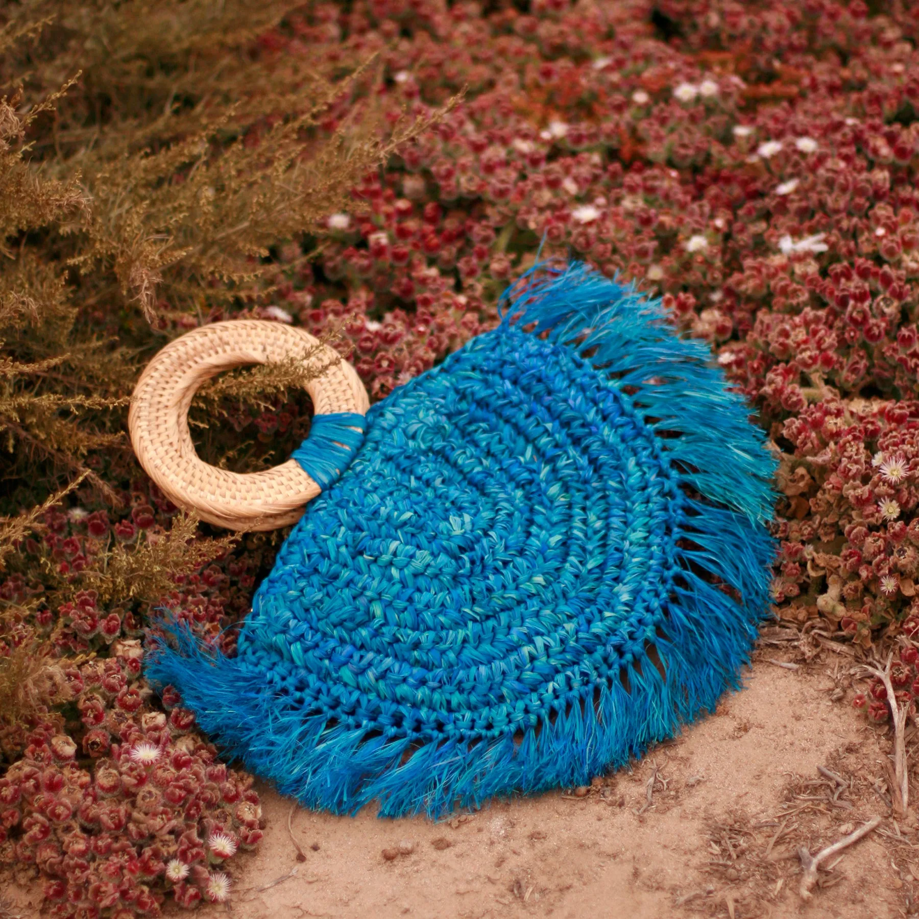 Warrior Raffia Straw Bag in Blue