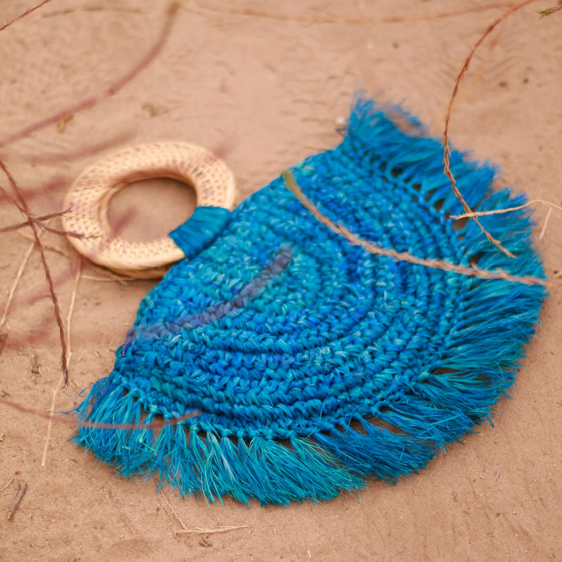 Warrior Raffia Straw Bag in Blue