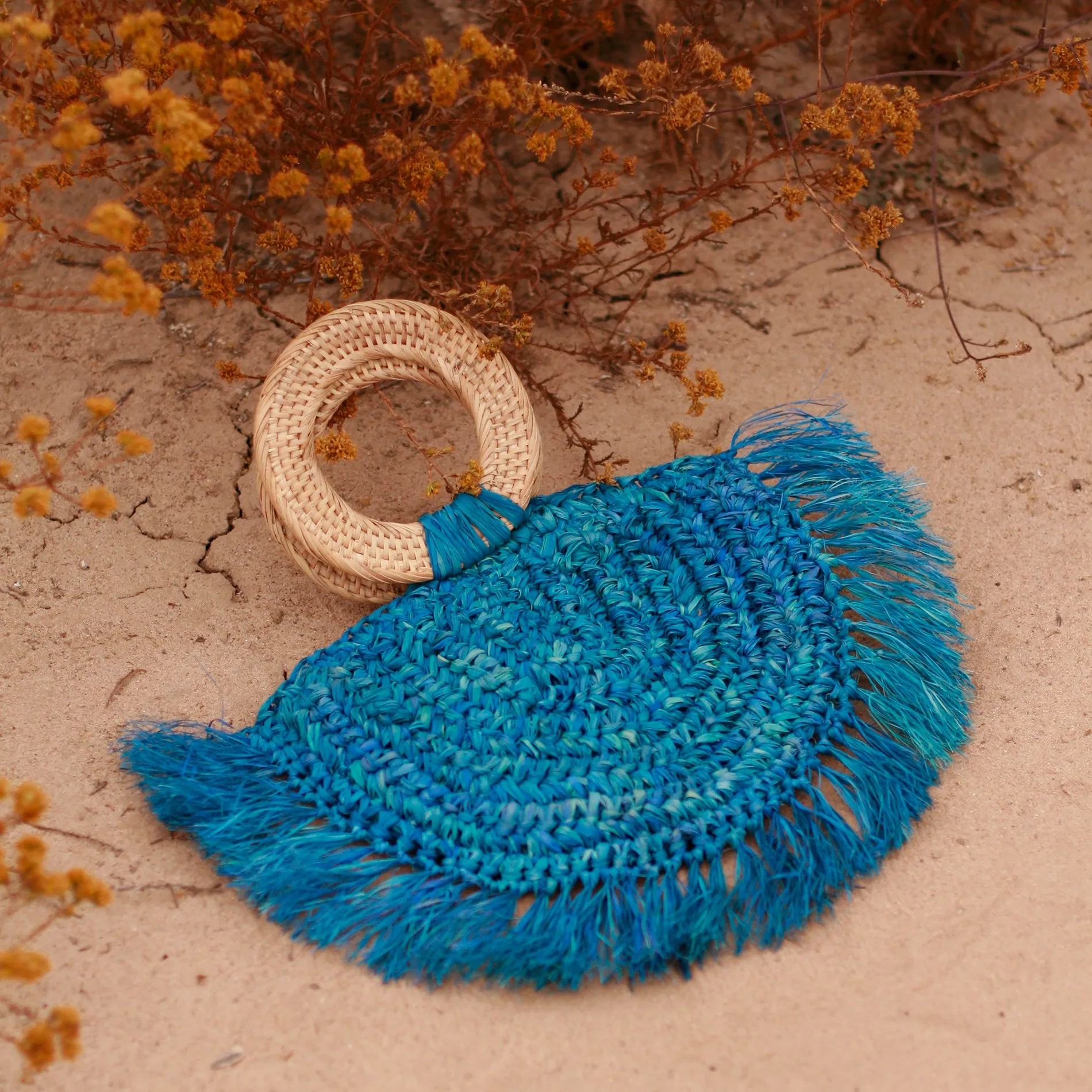 Warrior Raffia Straw Bag in Blue