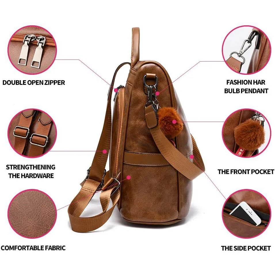 Women Backpack Purse PU Leather Anti-theft Casual Shoulder Bag