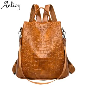 Women's Backpacks Phone Pocket High Quality Lady Crocodile Pattern