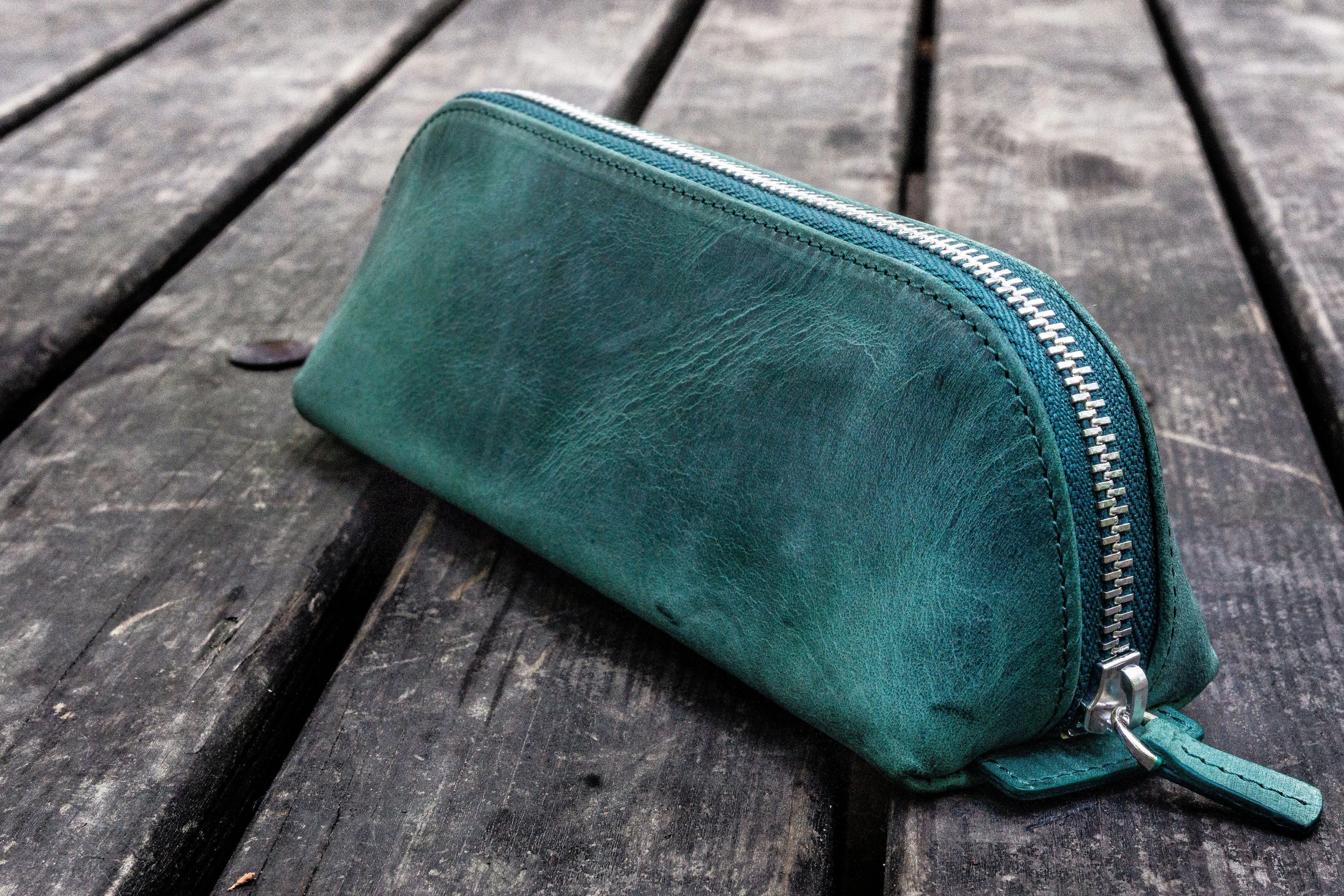 XLarge Zipper Leather Pencil Case - Crazy Horse Forest Green